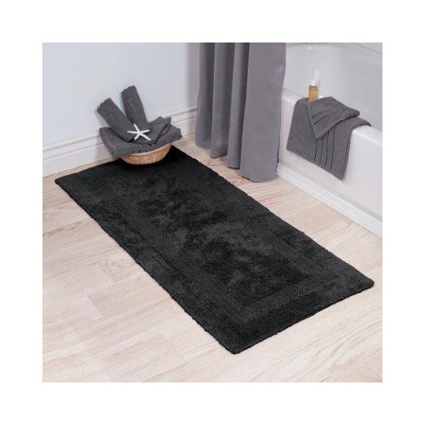 Hastings Home 100-percent Cotton Bathmat 24x60 Long Bathroom Runner, Reversible, Soft, Absorbent, Rug, Black 627387BRN - main